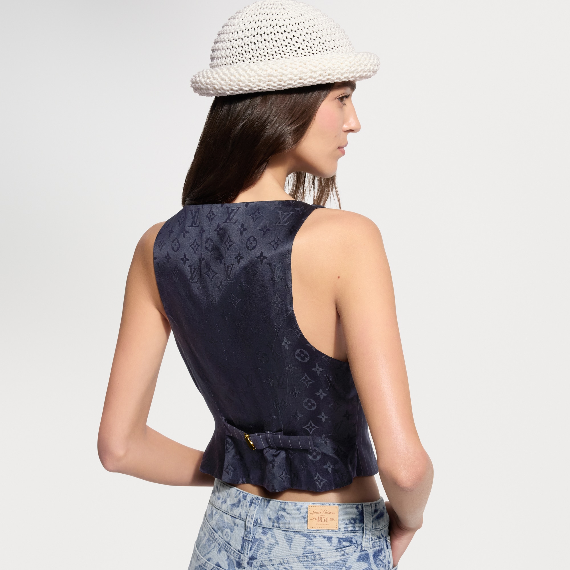 #LOUIS VUITTON レディースストライプ タンクトップ Mサイズ Asymmetrical Bib Pinstriped Top - Women - Ready-to-Wear | LOUIS